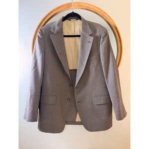 Johnny Carson Blazer Men Grey Excellent Pinstripe Two-Button Suit Jacket